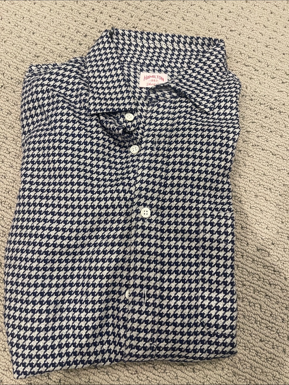 Hamilton Men’s Navy & White Houndstooth Button-Down Shirt